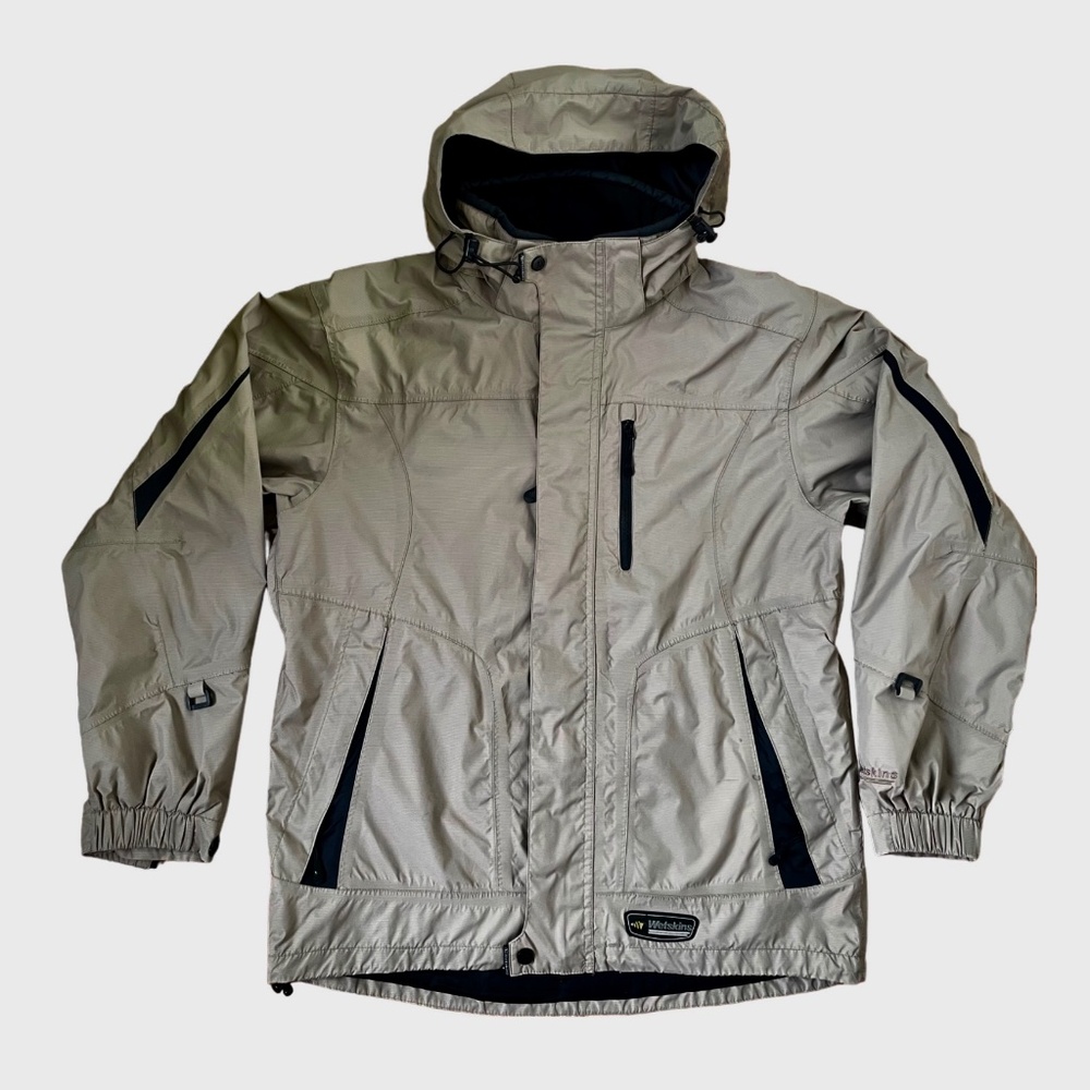 Wetskins Rain Jacket with Hood, Black/Tan, Size Medium